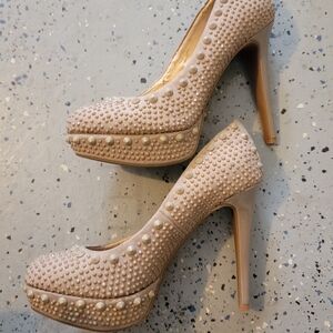 Gianni Bini Cream Crystal Embellished Heels